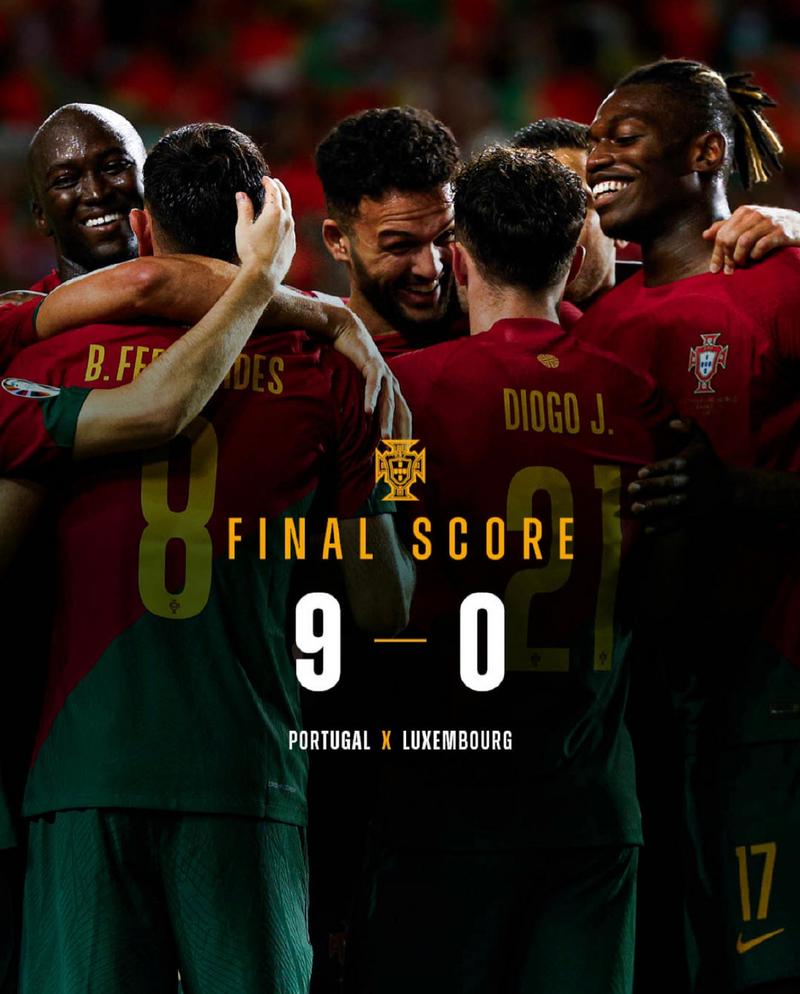 欧洲杯预选赛葡萄牙9-0卢森堡